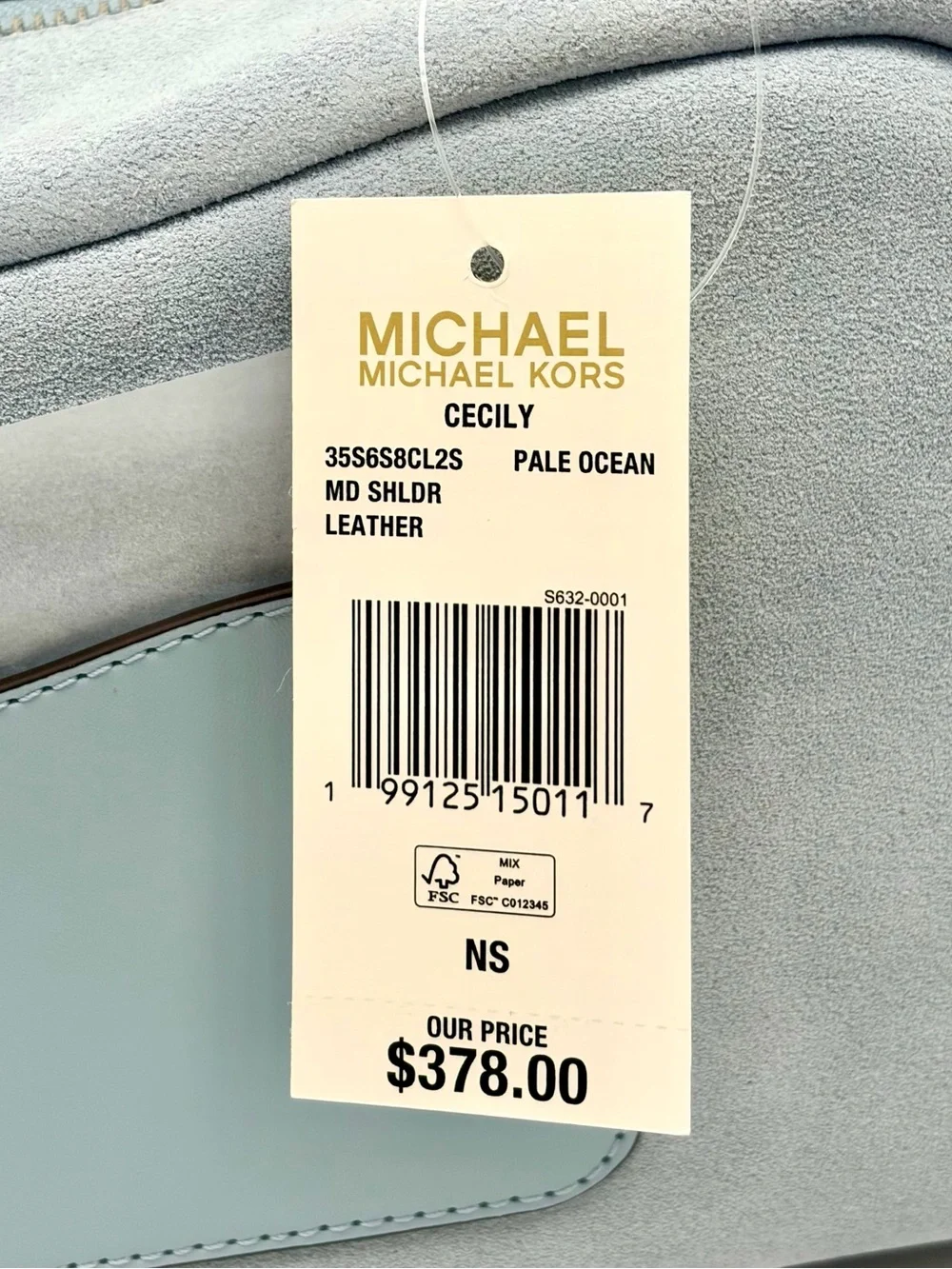 Michael Kors Cecily Light Blue Suede Shoulder Bag with MK Charm